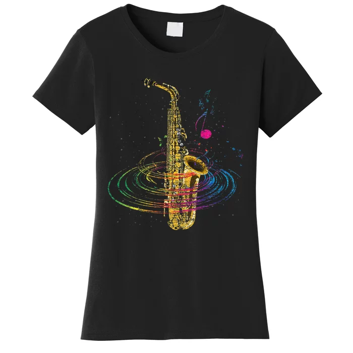 Sax Player Gift Idea Saxophonist Music Notes Saxophone Women's T-Shirt