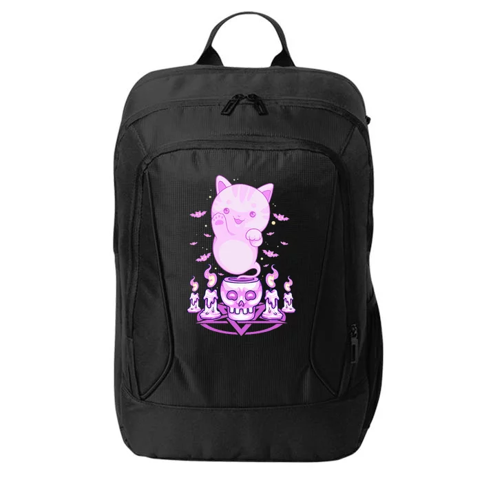 Spooky Pastel Ghost Cat Halloween Aesthetic City Backpack