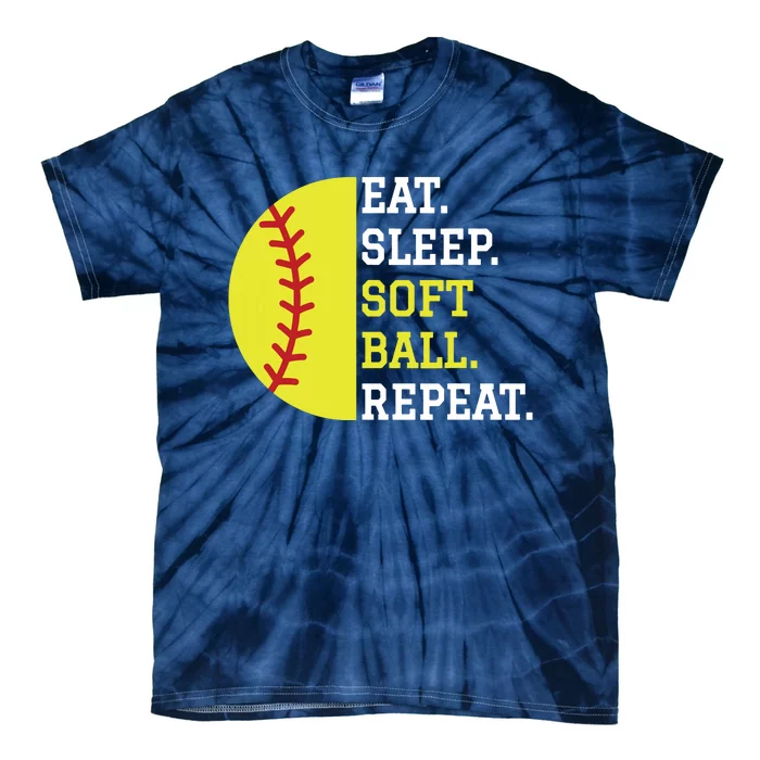 Softball Player Girl Teen Eat Sleep Softball Repeat Tie-Dye T-Shirt