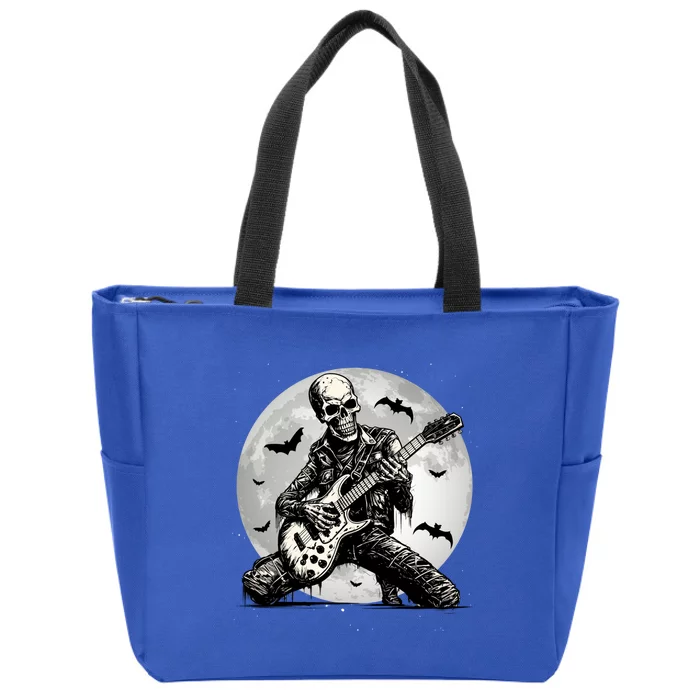 Skeleton Playing Guitar Punk Rock Music Halloween Gift Zip Tote Bag