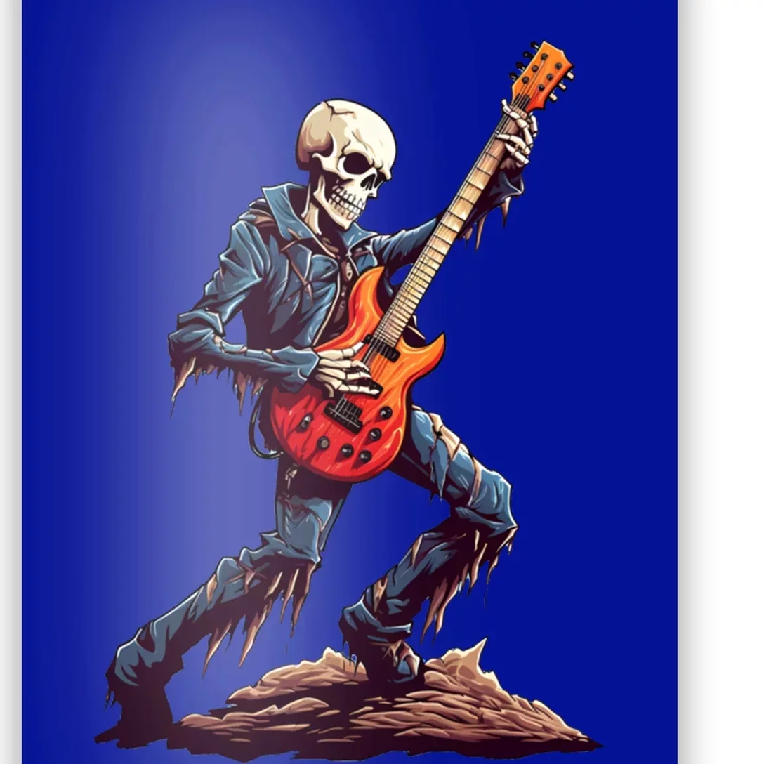 Skeleton Playing Guitar Rock And Roll Skeleton Hand Gift Poster