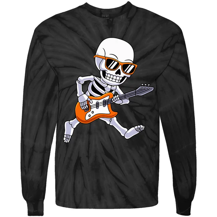 Skeleton Playing Guitar Rock & Roll Halloween Tie-Dye Long Sleeve Shirt