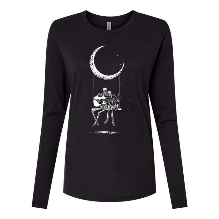 Skeleton Playing Guitar Band Womens Cotton Relaxed Long Sleeve T-Shirt