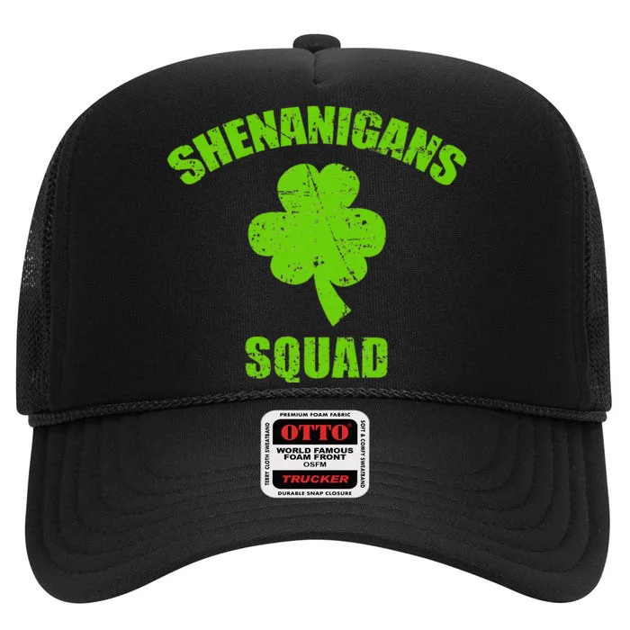 St patrick green  shamrocks Clover Funny Shenanigans Squad High Crown Mesh Trucker Hat