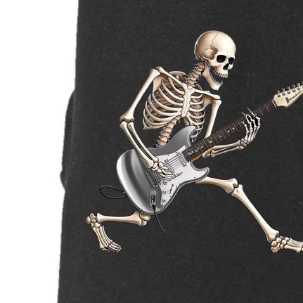 Skeleton Playing Guitar Rock And Roll Band Graphic Doggie 3-End Fleece Hoodie