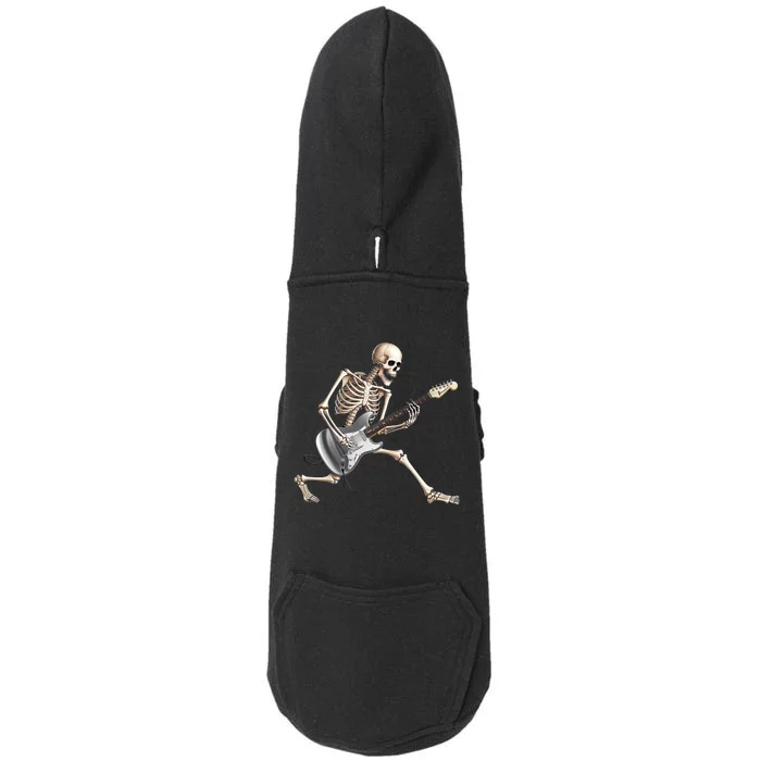 Skeleton Playing Guitar Rock And Roll Band Graphic Doggie 3-End Fleece Hoodie