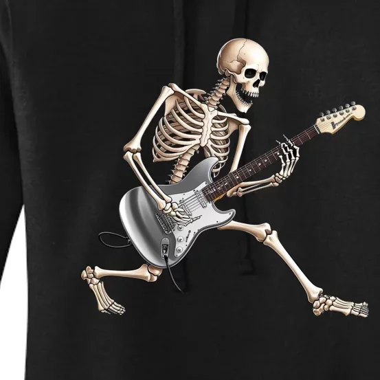 Skeleton Playing Guitar Rock And Roll Band Graphic Women's Pullover Hoodie