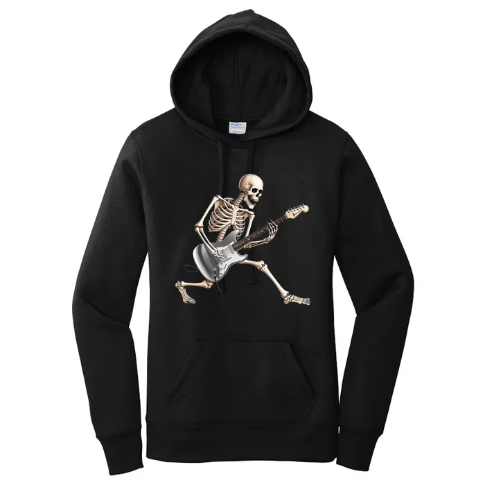 Skeleton Playing Guitar Rock And Roll Band Graphic Women's Pullover Hoodie