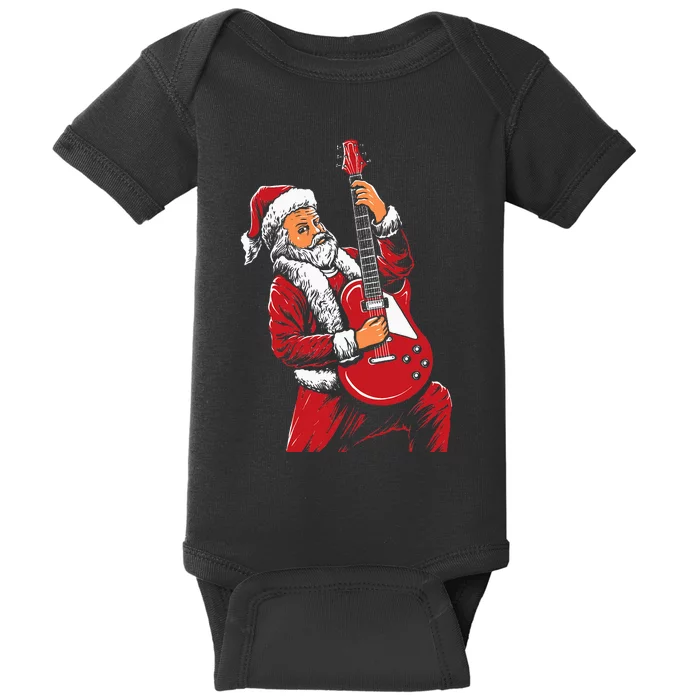 Santa Playing Guitar Christmas Pajama Musician Guitarist Baby Bodysuit