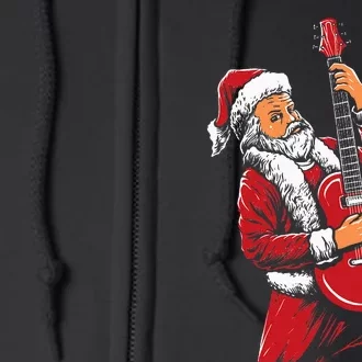 Santa Playing Guitar Christmas Pajama Musician Guitarist Full Zip Hoodie