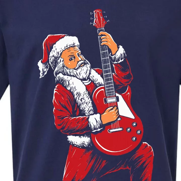 Santa Playing Guitar Christmas Pajama Musician Guitarist Sueded Cloud Jersey T-Shirt