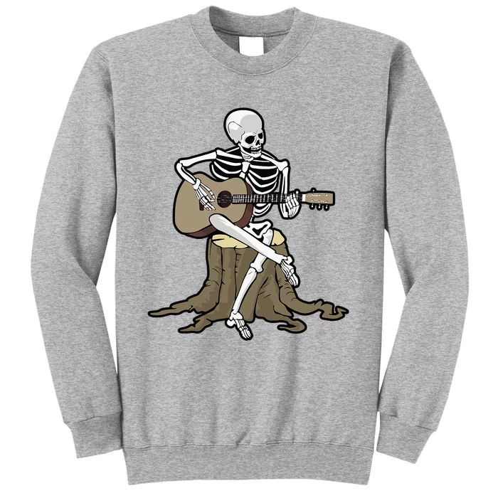 Skeleton Playing Guitar Halloween Acoustic Tall Sweatshirt