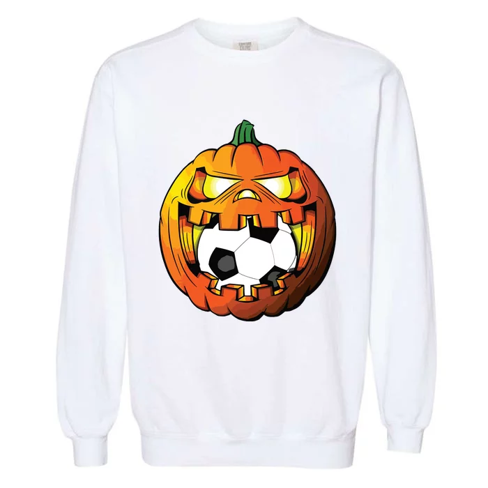 Soccer Player Halloween Pumpkin Skeleton Tees Boy Garment-Dyed Sweatshirt