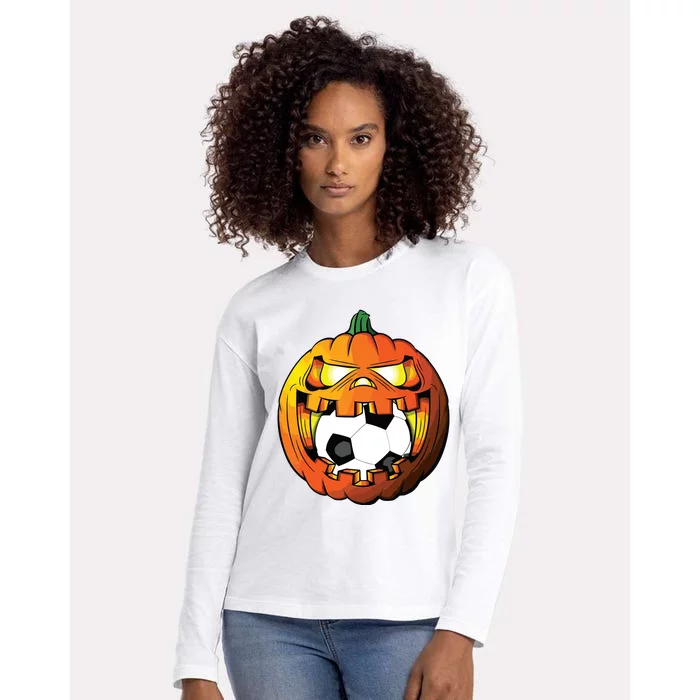 Soccer Player Halloween Pumpkin Skeleton Tees Boy Womens Cotton Relaxed Long Sleeve T-Shirt