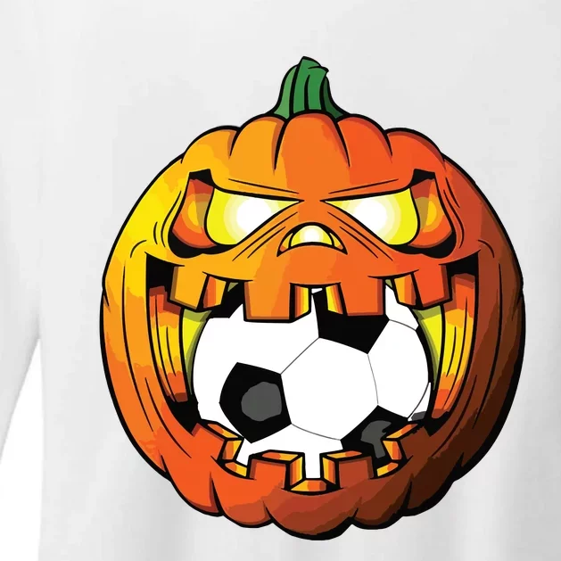 Soccer Player Halloween Pumpkin Skeleton Tees Boy Womens CVC Long Sleeve Shirt