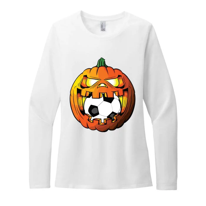 Soccer Player Halloween Pumpkin Skeleton Tees Boy Womens CVC Long Sleeve Shirt