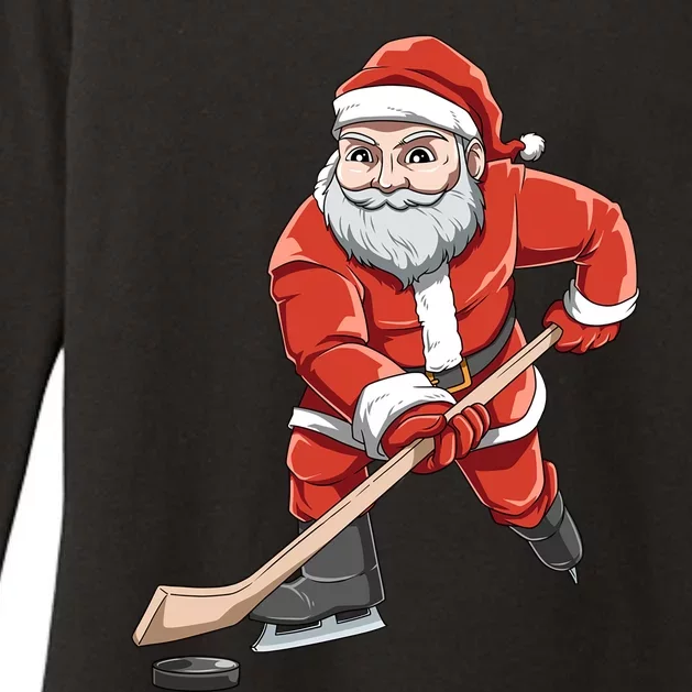 Santa Playing Hockey Christmas Gift For Hockey Players Gift Womens CVC Long Sleeve Shirt