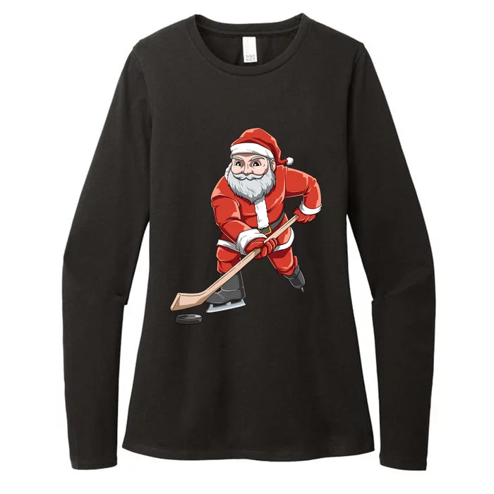 Santa Playing Hockey Christmas Gift For Hockey Players Gift Womens CVC Long Sleeve Shirt