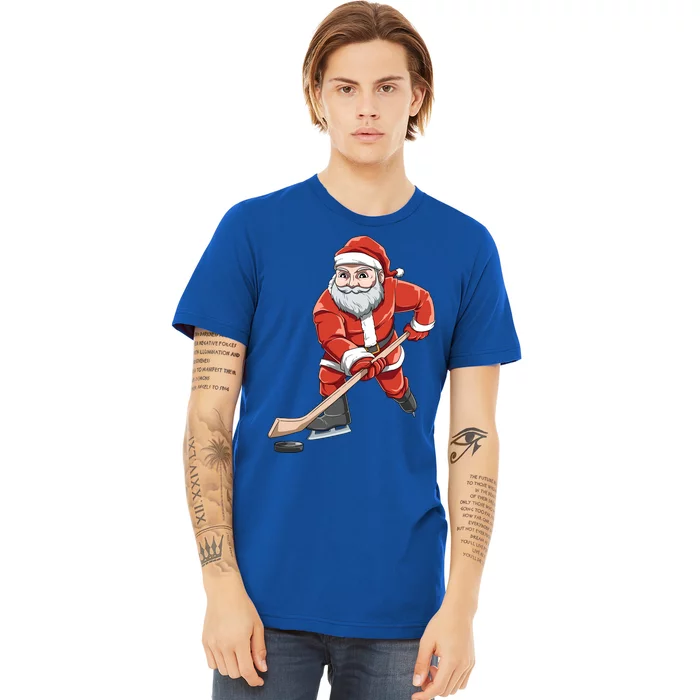 Santa Playing Hockey Christmas Gift For Hockey Players Gift Premium T-Shirt