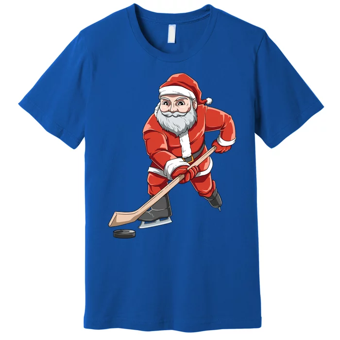 Santa Playing Hockey Christmas Gift For Hockey Players Gift Premium T-Shirt