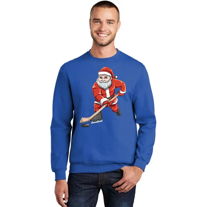 Santa Playing Hockey Christmas Gift For Hockey Players Gift Tall Sweatshirt