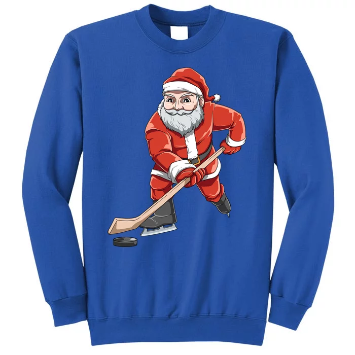 Santa Playing Hockey Christmas Gift For Hockey Players Gift Tall Sweatshirt