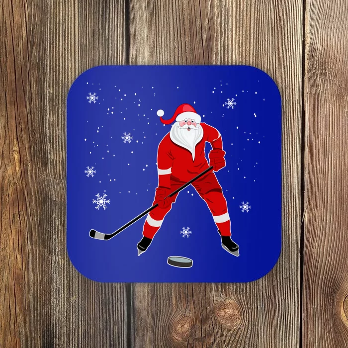 Santa Playing Hockey Christmas Gift For Hockey Players Gift Coaster