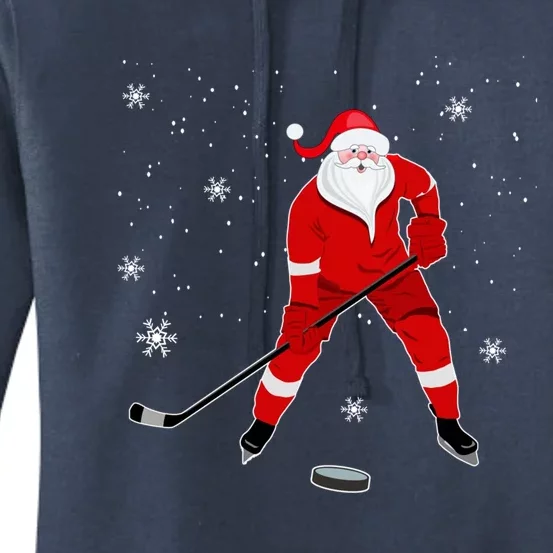 Santa Playing Hockey Christmas Gift For Hockey Players Gift Women's Pullover Hoodie