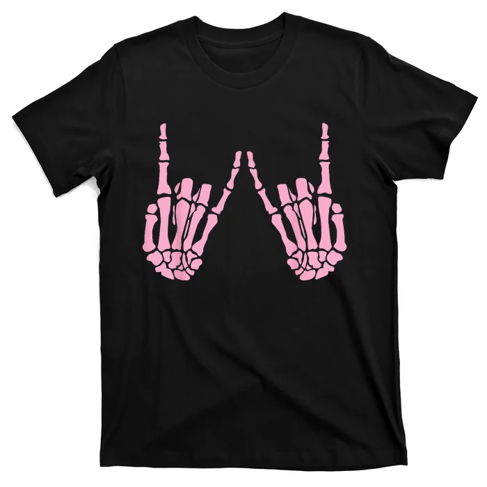 Skeleton Pink Hand Gestures Halloween Rock Skeleton Hands T-Shirt