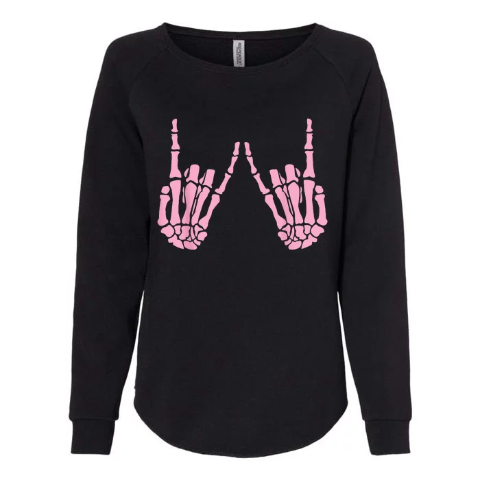 Skeleton Pink Hand Gestures Halloween Rock Skeleton Hands Womens California Wash Sweatshirt