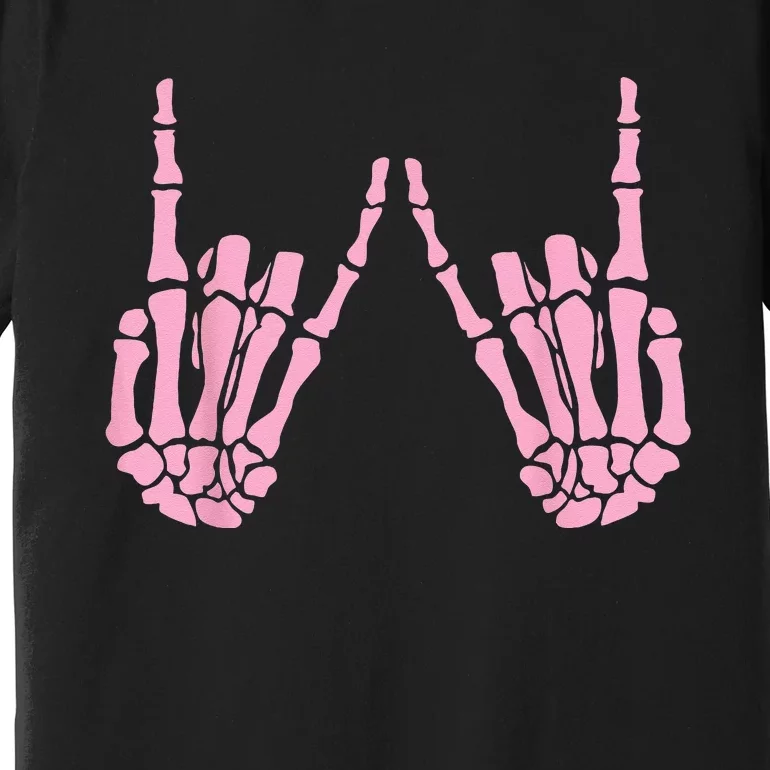 Skeleton Pink Hand Gestures Halloween Rock Skeleton Hands Premium T-Shirt