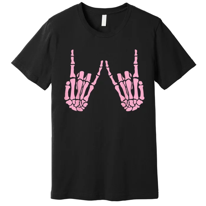 Skeleton Pink Hand Gestures Halloween Rock Skeleton Hands Premium T-Shirt