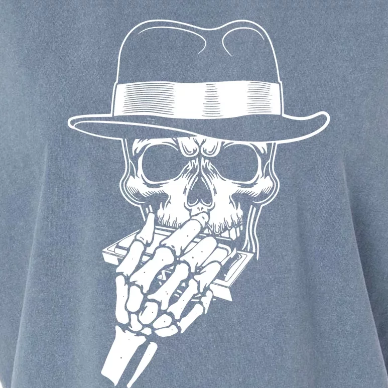 Skeleton Playing Harmonica Blues Musician Mouth Organ Player Garment-Dyed Women's Muscle Tee