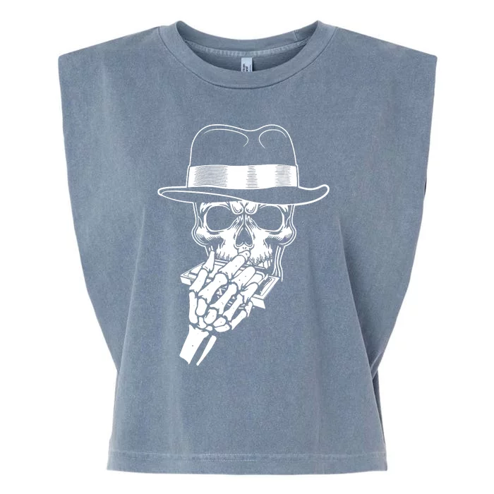 Skeleton Playing Harmonica Blues Musician Mouth Organ Player Garment-Dyed Women's Muscle Tee