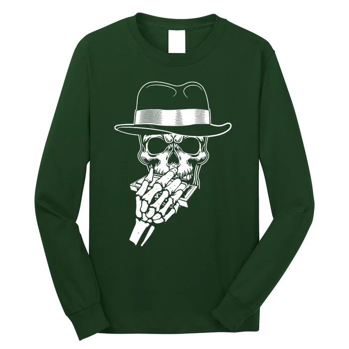 Skeleton Playing Harmonica Blues Musician Mouth Organ Player Long Sleeve Shirt