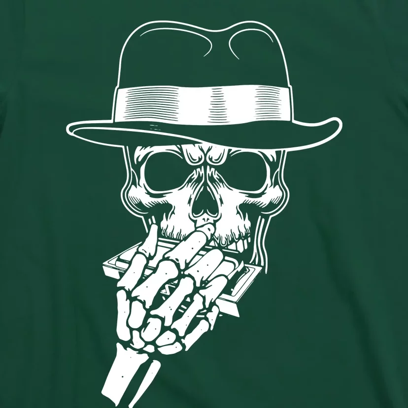 Skeleton Playing Harmonica Blues Musician Mouth Organ Player T-Shirt