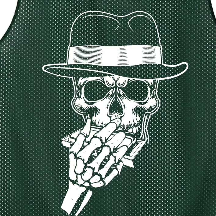 Skeleton Playing Harmonica Blues Musician Mouth Organ Player Mesh Reversible Basketball Jersey Tank