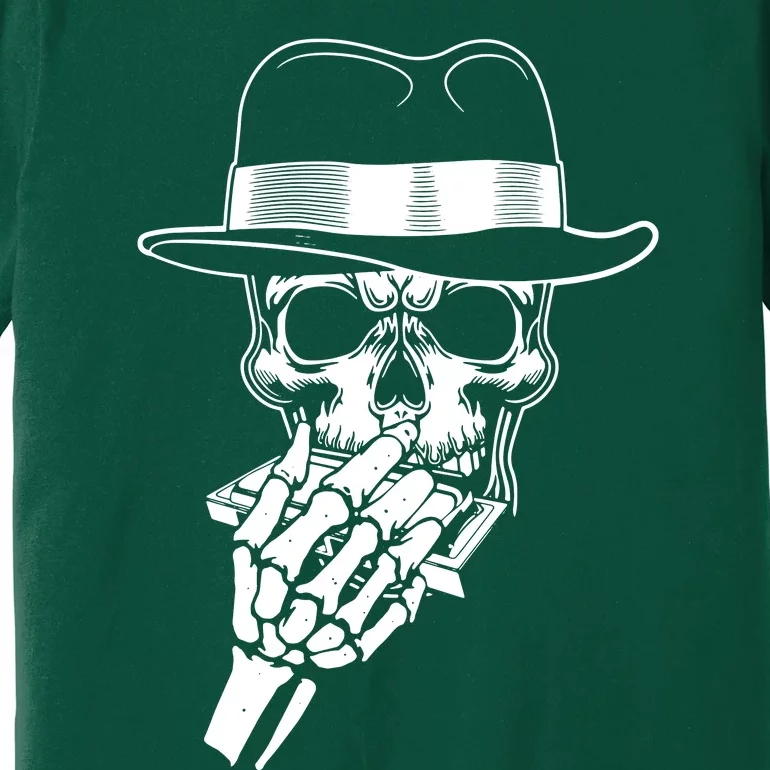 Skeleton Playing Harmonica Blues Musician Mouth Organ Player Premium T-Shirt