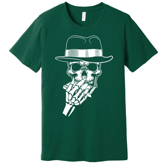 Skeleton Playing Harmonica Blues Musician Mouth Organ Player Premium T-Shirt