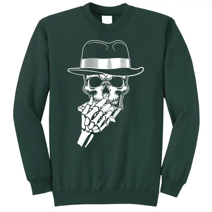 Skeleton Playing Harmonica Blues Musician Mouth Organ Player Tall Sweatshirt