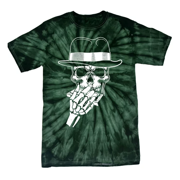 Skeleton Playing Harmonica Blues Musician Mouth Organ Player Tie-Dye T-Shirt