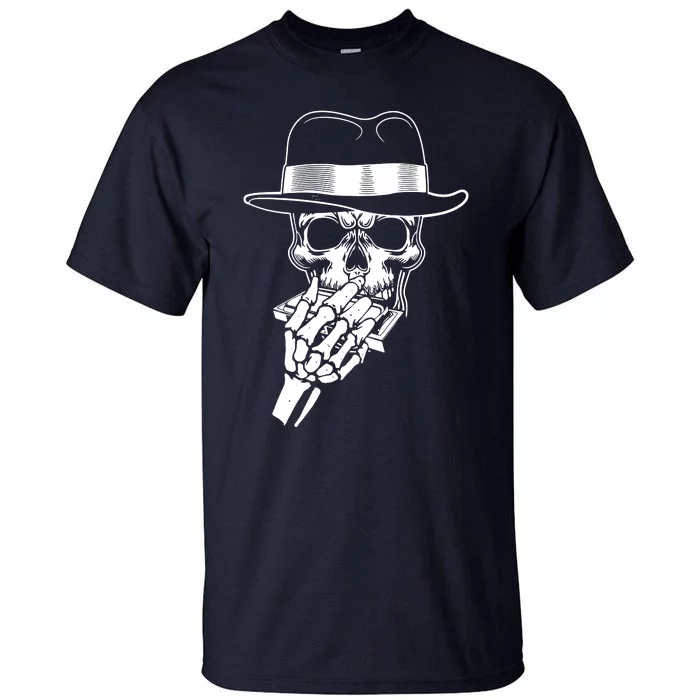 Skeleton Playing Harmonica Blues Musician Mouth Organ Player Tall T-Shirt