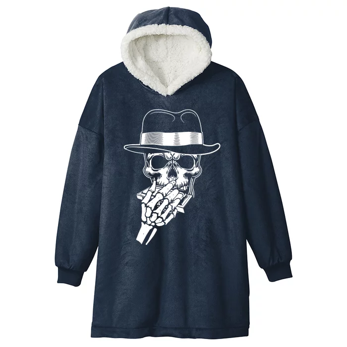 Skeleton Playing Harmonica Blues Musician Mouth Organ Player Hooded Wearable Blanket