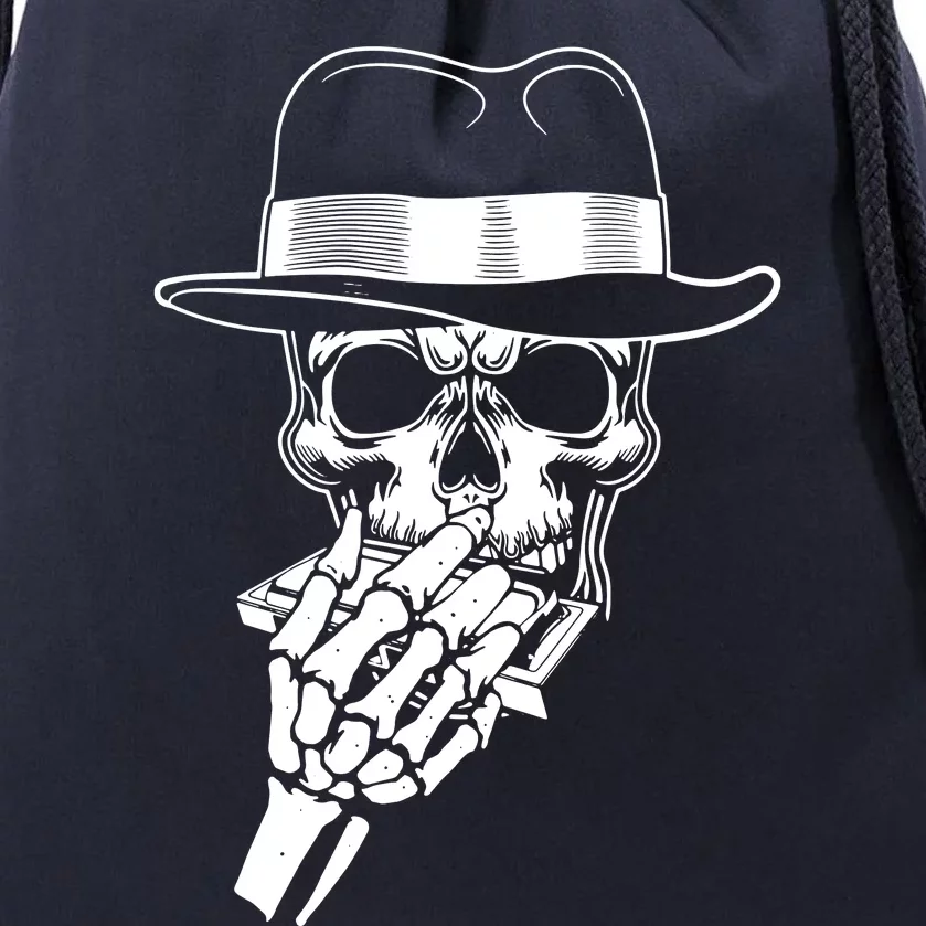 Skeleton Playing Harmonica Blues Musician Mouth Organ Player Drawstring Bag