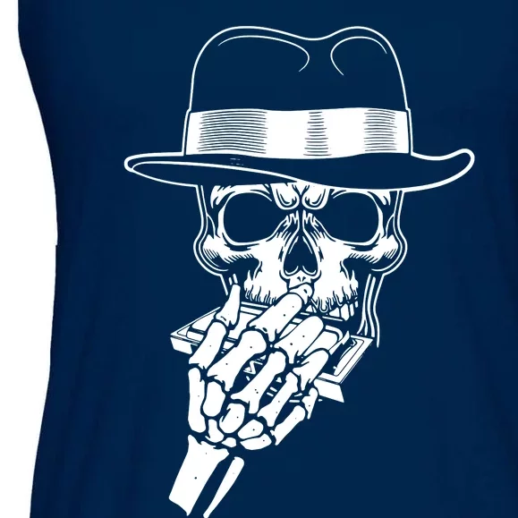 Skeleton Playing Harmonica Blues Musician Mouth Organ Player Ladies Essential Flowy Tank