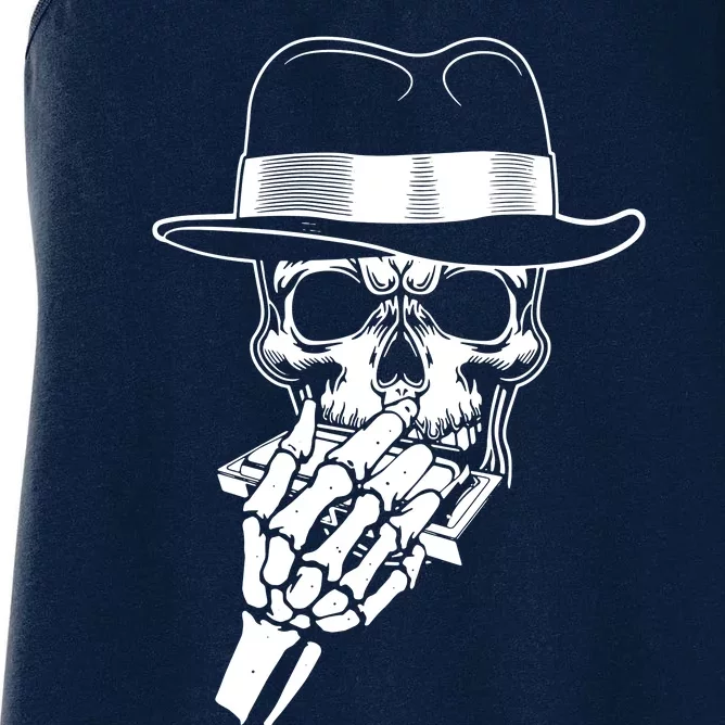 Skeleton Playing Harmonica Blues Musician Mouth Organ Player Women's Racerback Tank