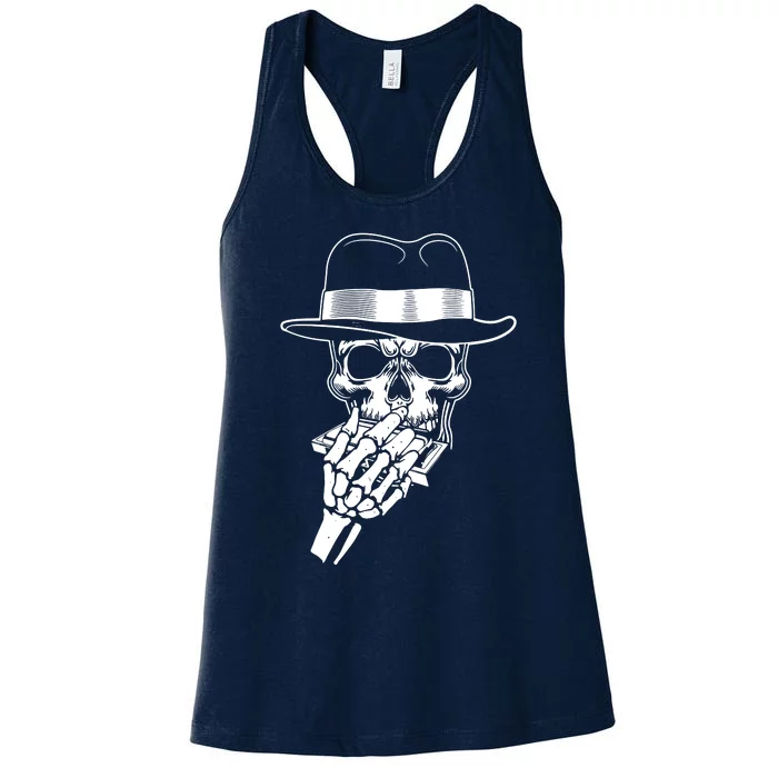 Skeleton Playing Harmonica Blues Musician Mouth Organ Player Women's Racerback Tank