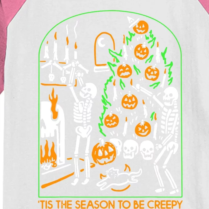 Skeleton Pumpkin Halloween Kids Colorblock Raglan Jersey