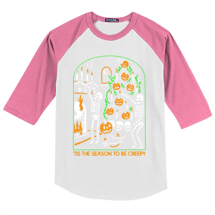 Skeleton Pumpkin Halloween Kids Colorblock Raglan Jersey