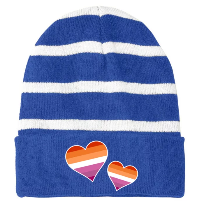 Subtle Pride Hearts Pride Month Lgbtq Lesbian Ally Love Gift Striped Beanie with Solid Band